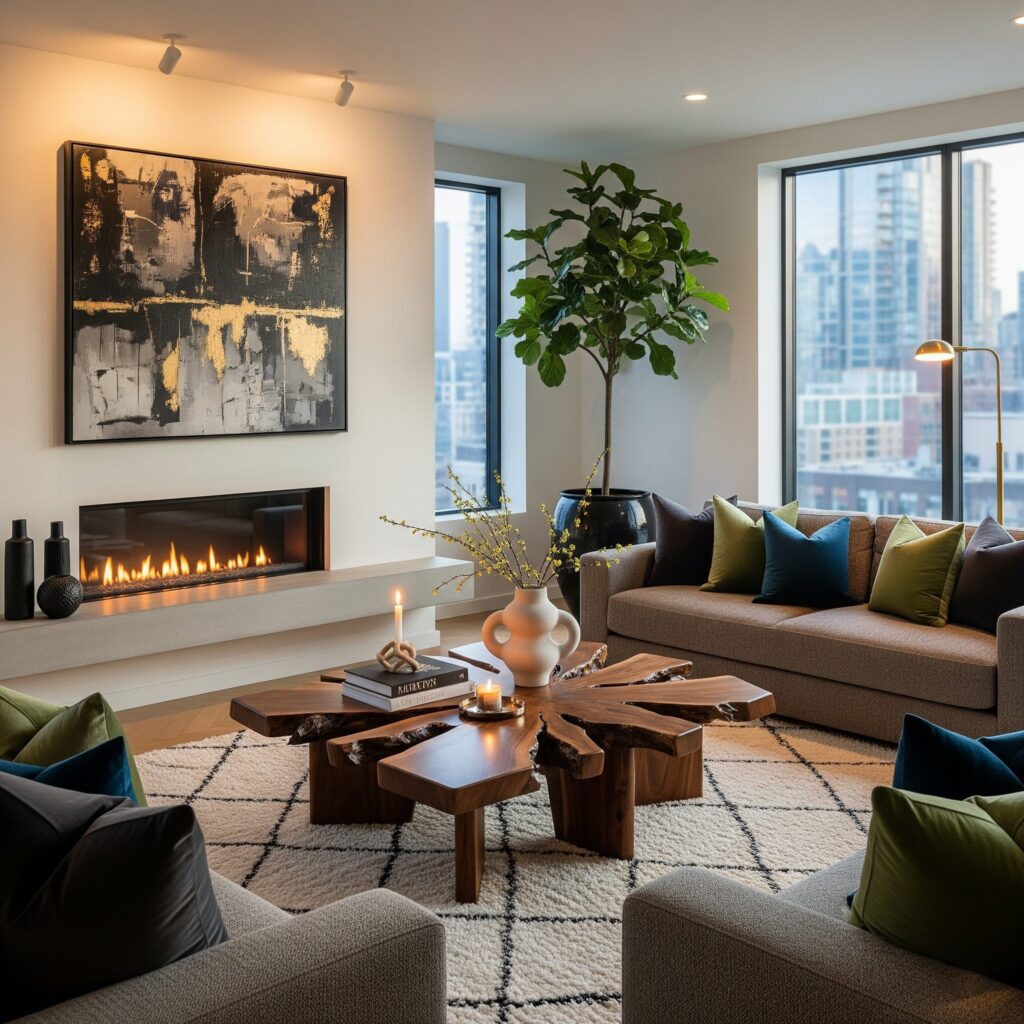 Statement coffee table in luxury living room on a budget design